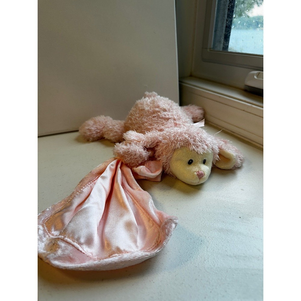 Baby Gund Fluffles Pink Lamb Plush Satin Security Blanket Toy lovey 11 Inch
